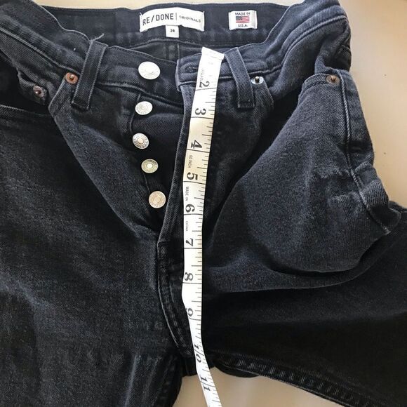 Re/done button fly dark was destroyed skinny fit busted knees raw hem - Picture 7 of 11